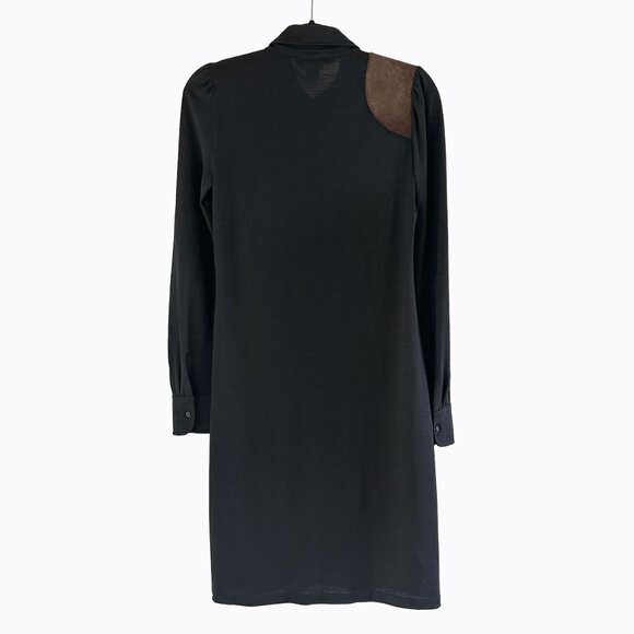 Vintage Ralph Lauren Rugby Wool Shirt Dress SzS Suede Patch Y2K Old Money Preppy - Picture 2 of 6